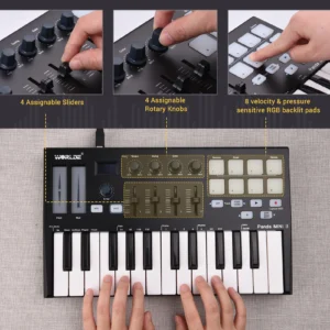 WORLDE Panda MINI II 25-Key USB MIDI Keyboard Controller Piano 8 RGB Backlit Trigger Pads Midi Pad