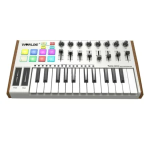 WORLDE TUNA MINI Ultra-Portable 25-Key USB MIDI Keyboard Controller 8 RGB Backlit Trigger Pads with 6.35mm Pedal Jack