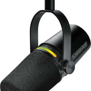 Shure MV7+ Podcast Dynamic Microphone. OBS Certified, Enhanced Audio, LED Touch Panel, USB-C & XLR Outputs, Auto Level Mode, Digital Pop Filter, Reverb Effects, Podcasting, Streaming, Recording -Black